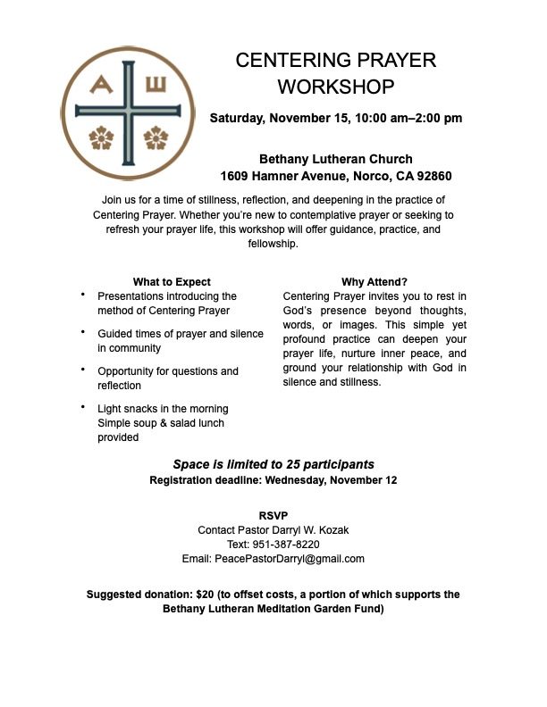 Darryl's centering prayer workshop flyer